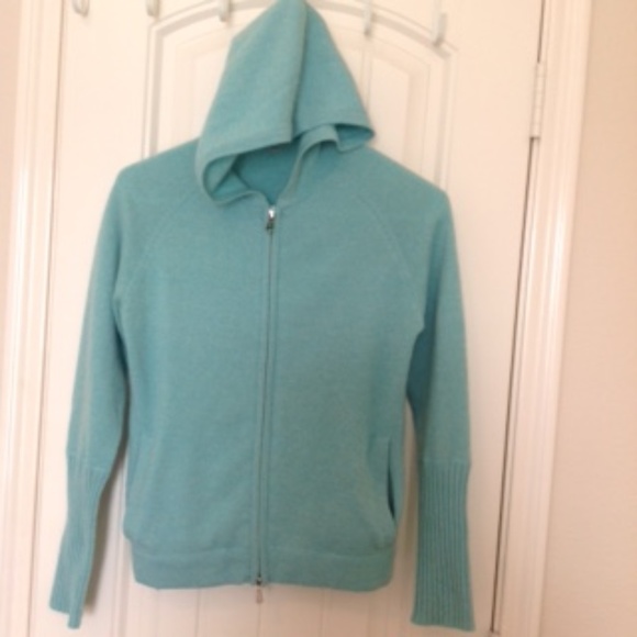 Turquoise cashmere hoodie - Picture 1 of 3